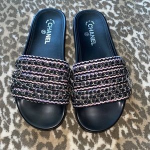 Chanel tweed slides